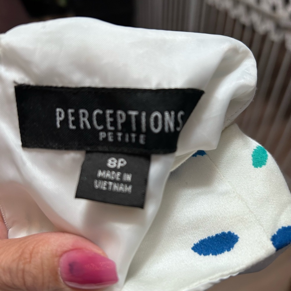 Perceptions White And Blue Patterned Midi Dress - image 7